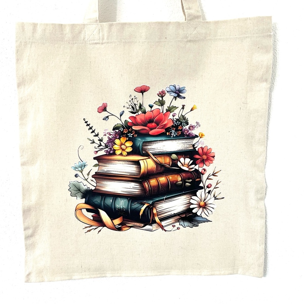 Book Lover Floral Tote Bag | Bookish Canvas Tote